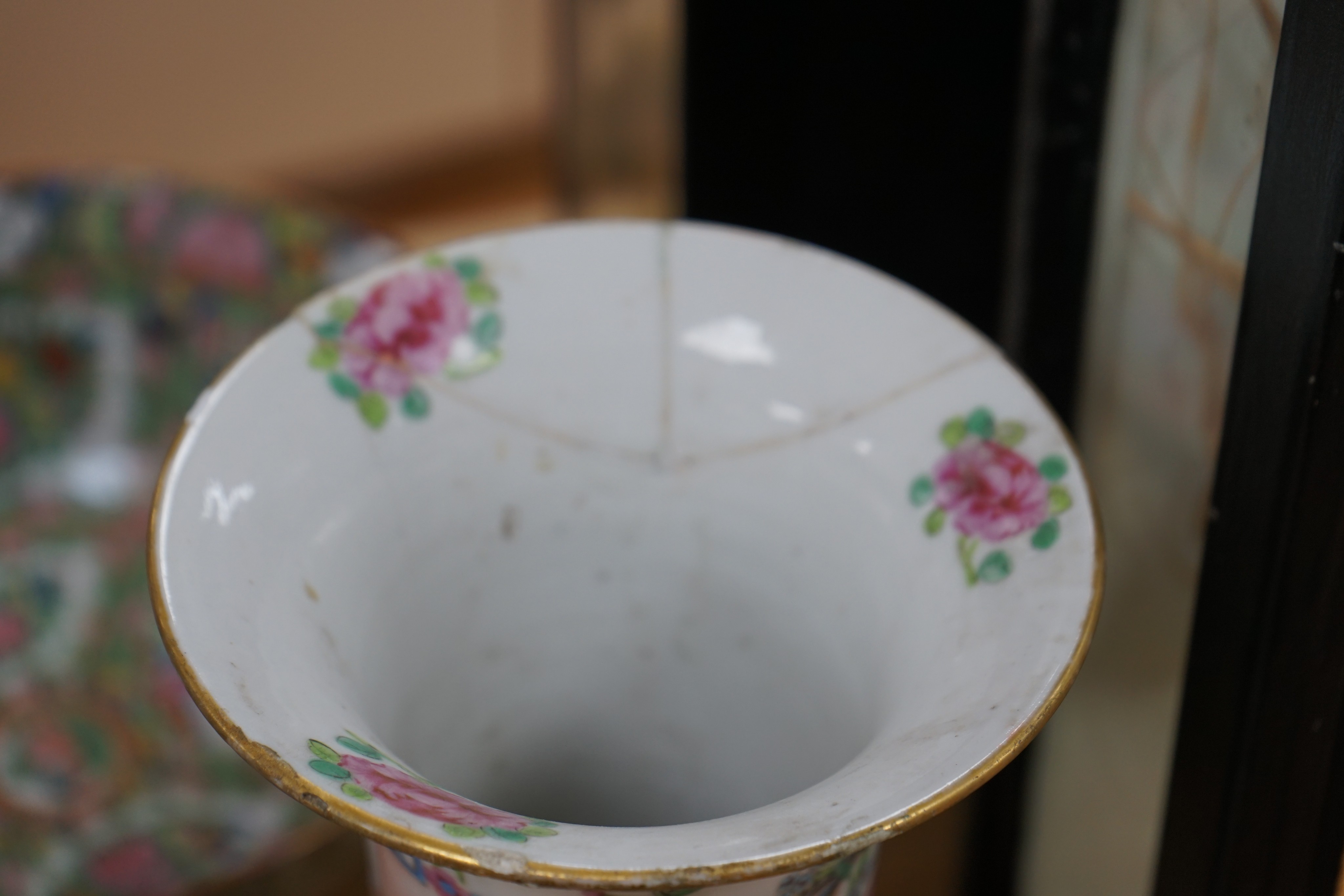 A Chinese famille rose sleeve vase, a similar bowl and a crackle glaze vase, 19th century and later, 31cm